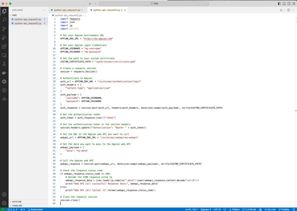 how to write a python script to pass data to appian webapi using username password certificate path and jq How to write a Python script to pass data to Appian WebAPI using username password certificate path and jq Screenshot 2023 10 06 at 9